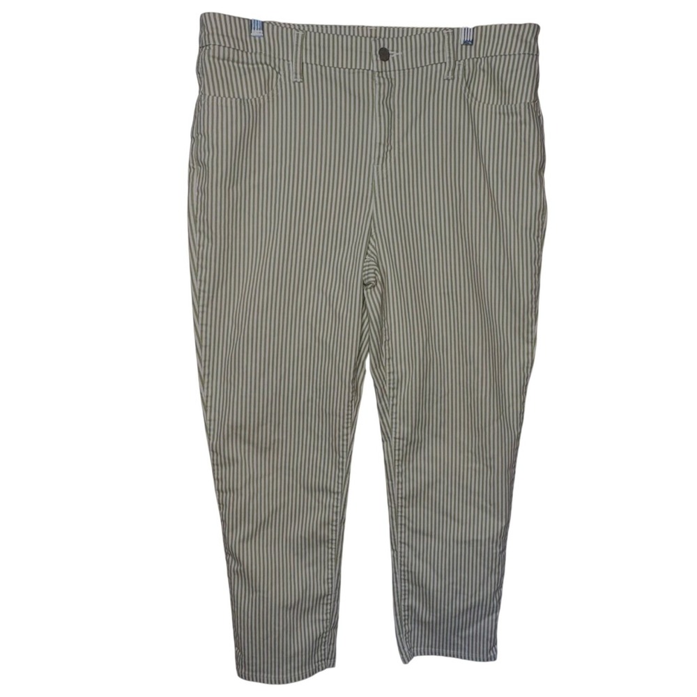 Chicos Brigitte Ankle Pants Size 2 Green White Striped Coastal Preppy Mid 12-14